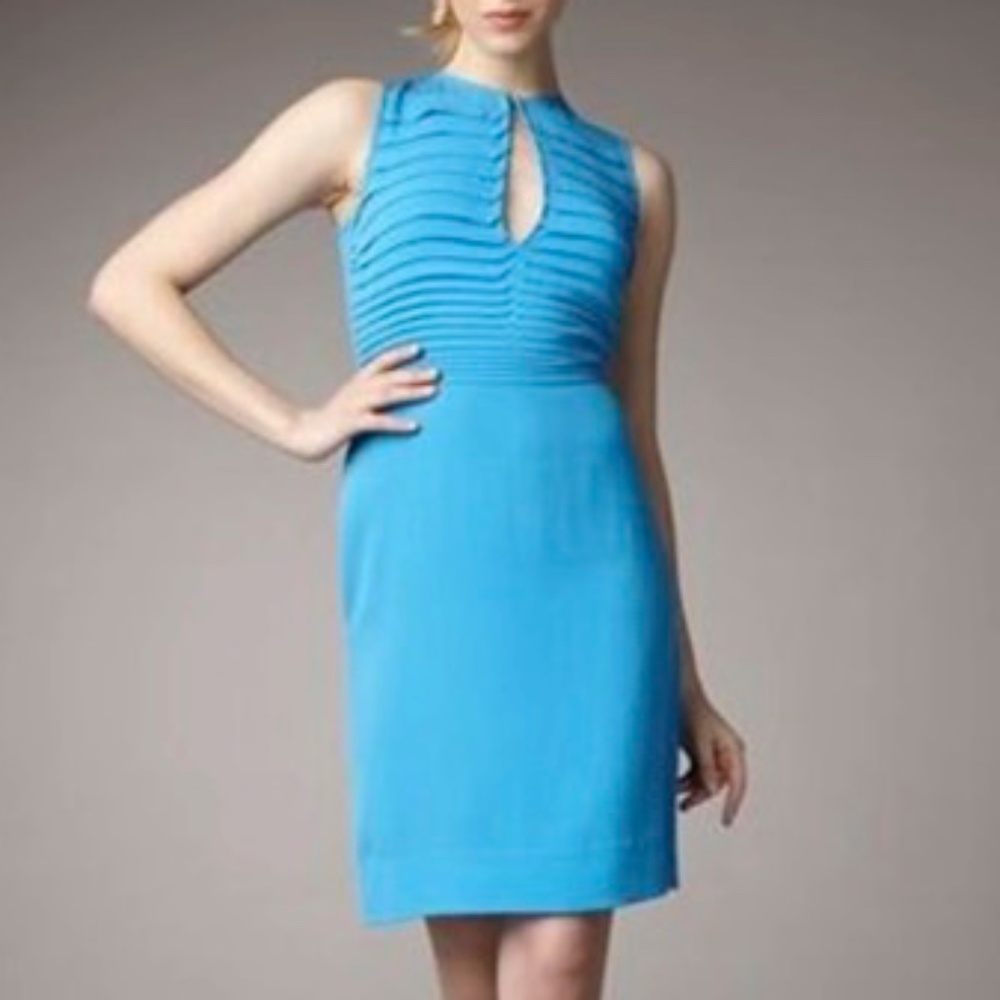Beautiful, bright blue DIANE VON FURSTENBERG pleated bodice cocktail dress